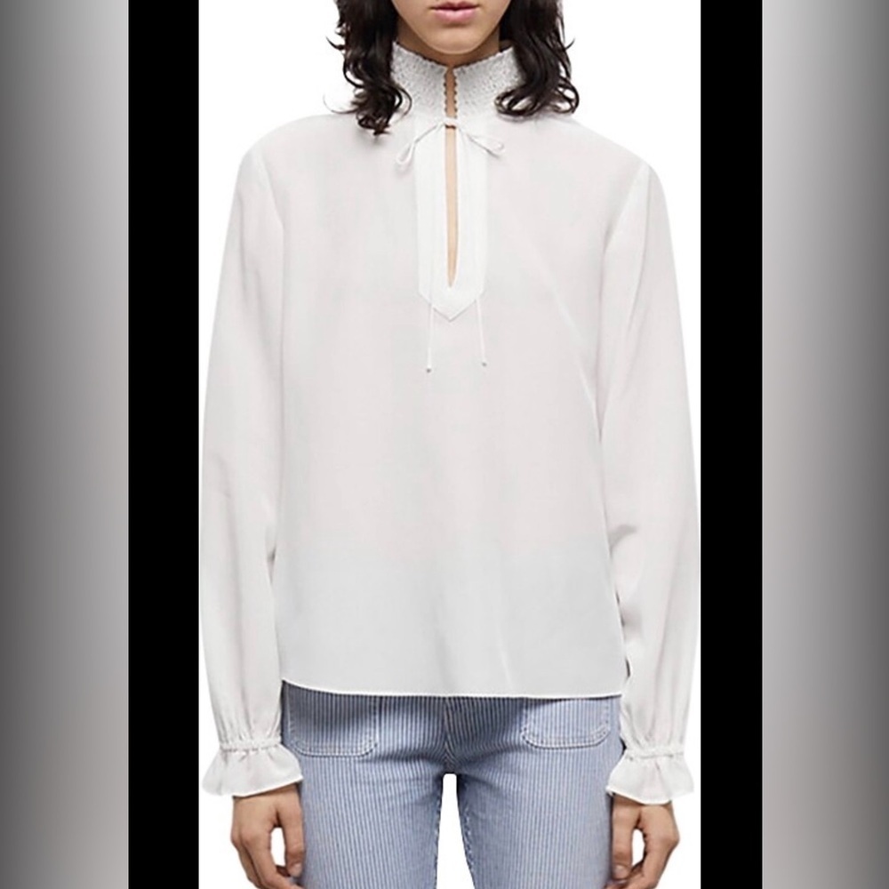 The Kooples Silk
Smocked Collar Top in White